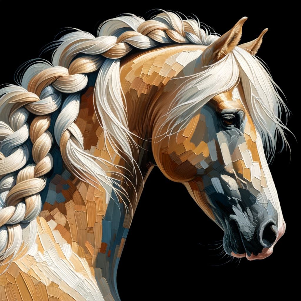 Palomino Stallion with Braided Mane as Impasto Painting