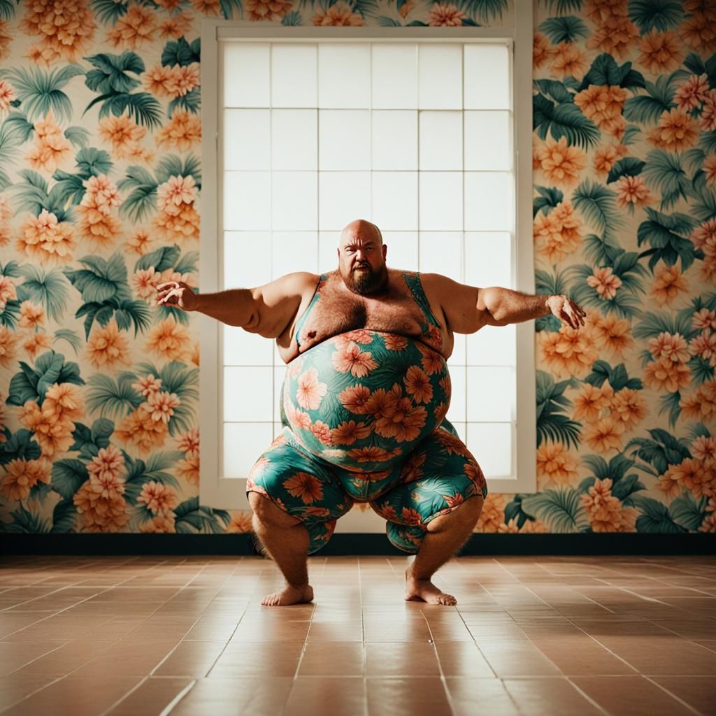 Man Crawling in Hawaiian Suit, Cinematic Film Still