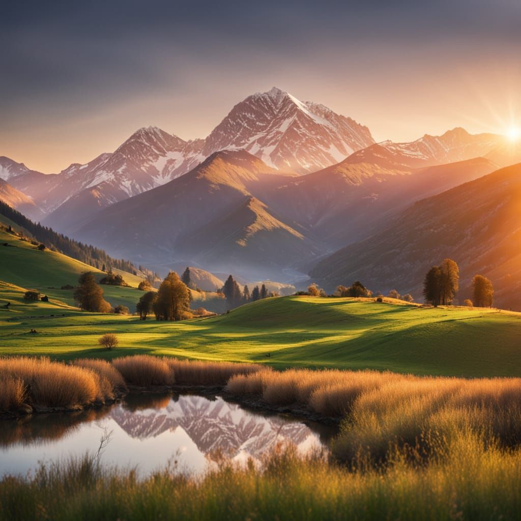 Snow-Capped Mountains in Golden Hour Light