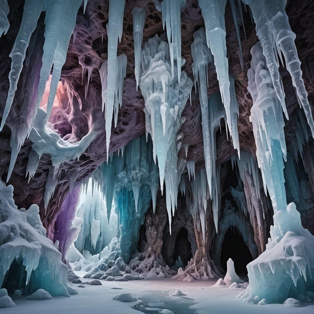 Surreal Frozen Cave Landscape in Dreamlike Colors