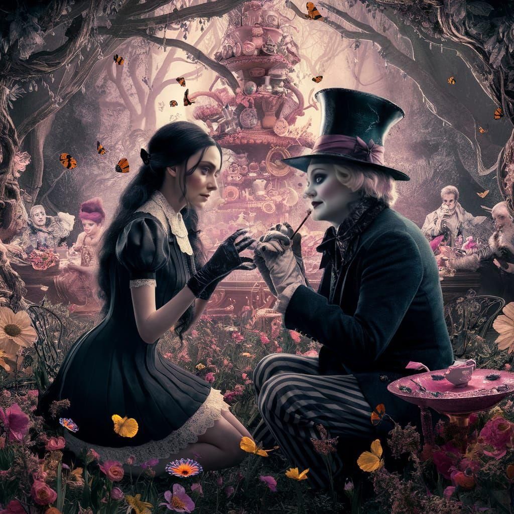 Wednesday Addams and Mad Hatter in Enchanted Forest