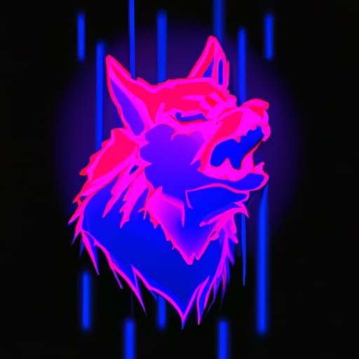 Angry Sad Wolf in Synthwave Neon Retro Style