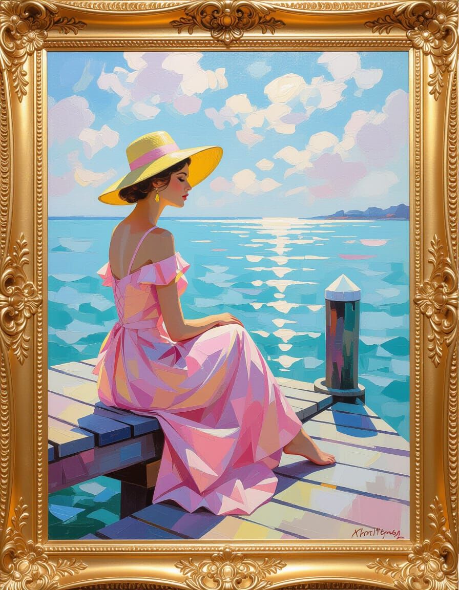Dockside Reverie: Impressionist Rococo Metamodern Painting