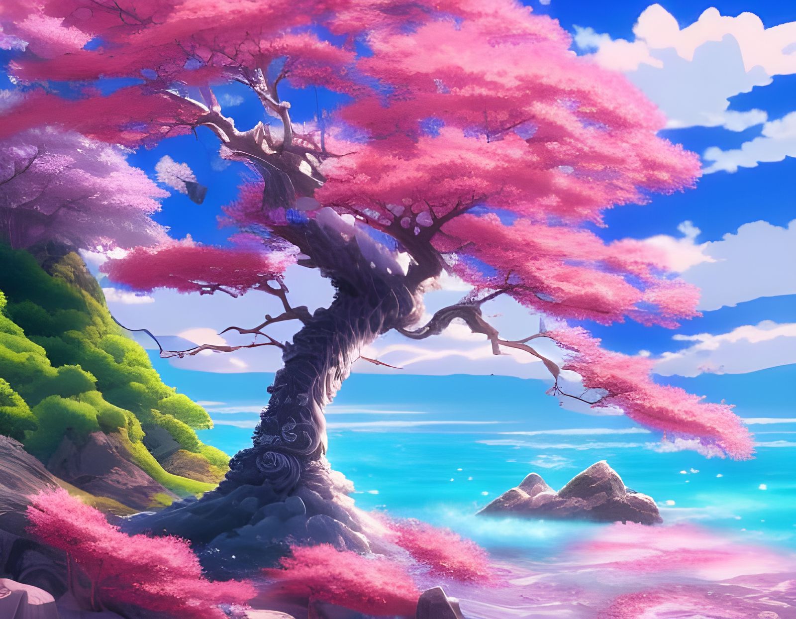 Magical Cherry Blossom Tree in Anime Style