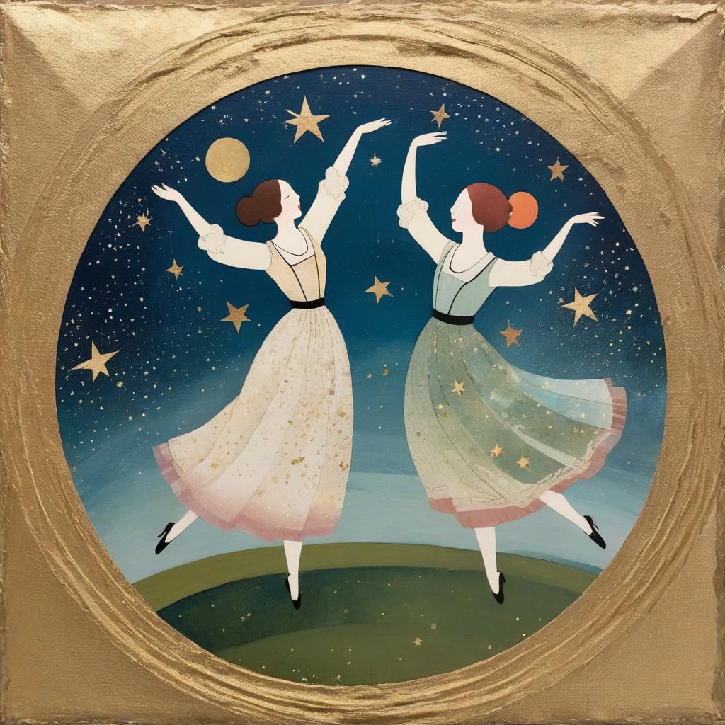 Dancing Ladies Under Starlight, in Collage Style