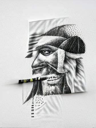 Minimalist Crosshatch Pencil Portrait of a Pirate
