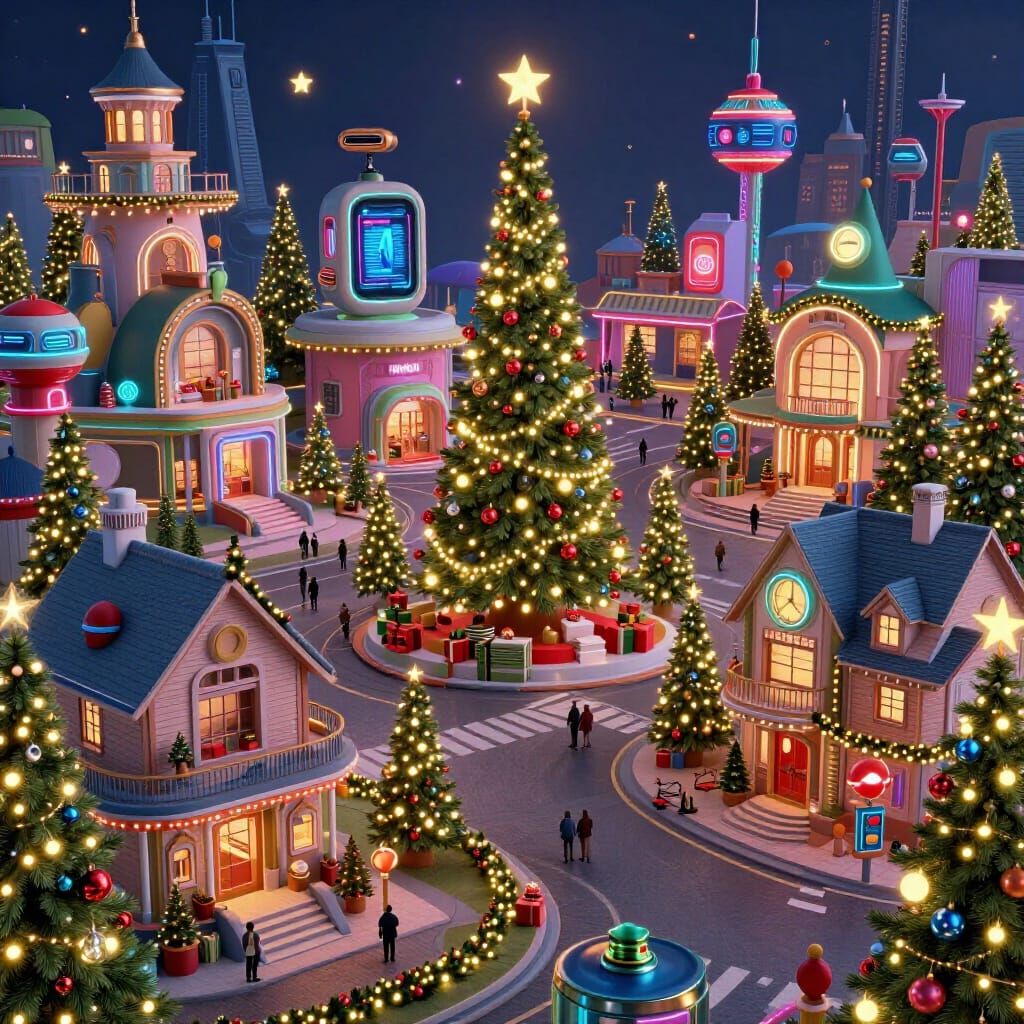 Retro-Futuristic Christmas 2045 in 1995 Style