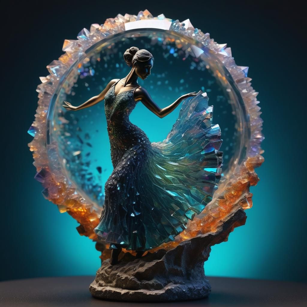 Iridescent Crystal Flamenco Dancer Sculpture in Geode