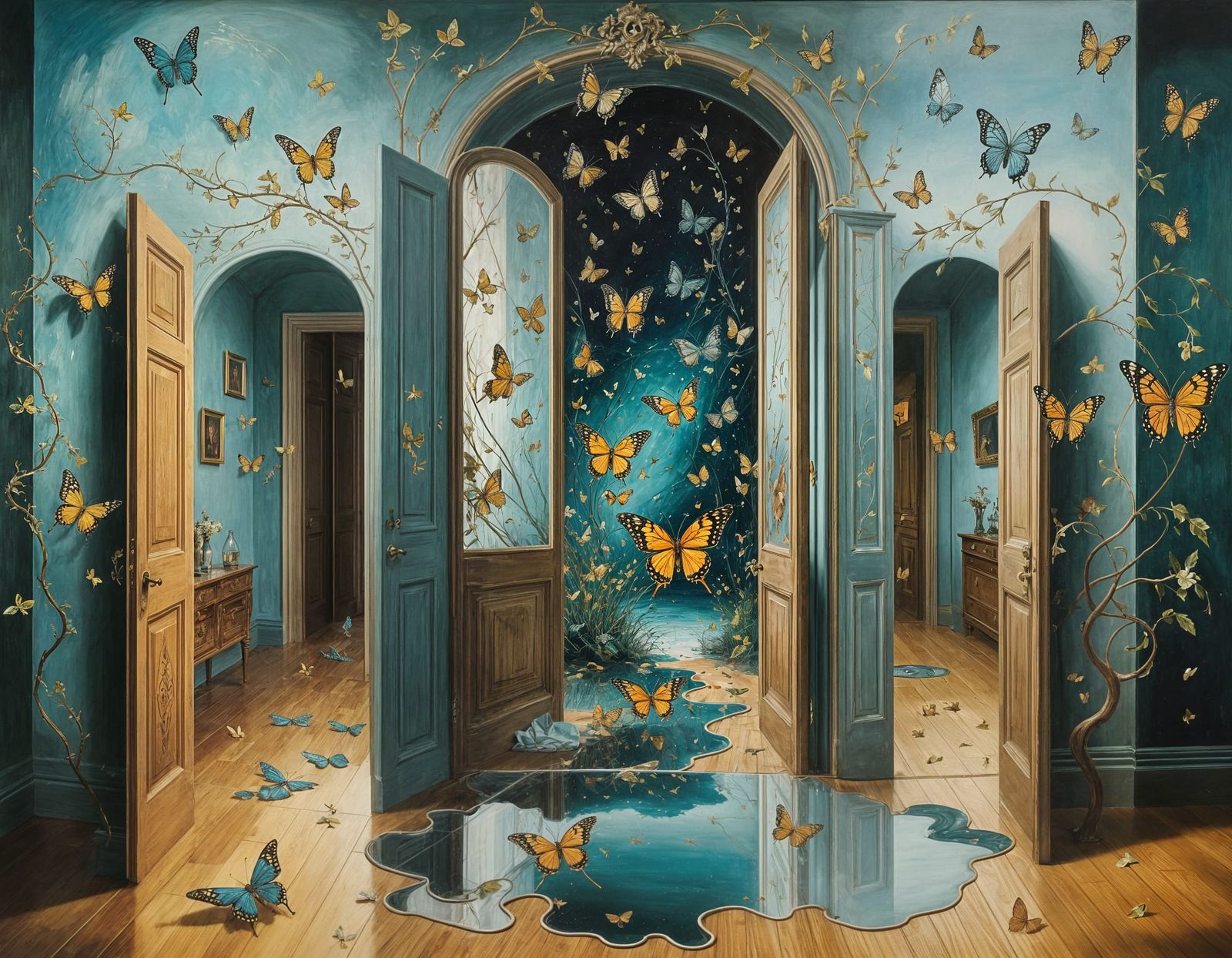 Surreal Christmas Dreamscape in Dali-Inspired Oil Painting