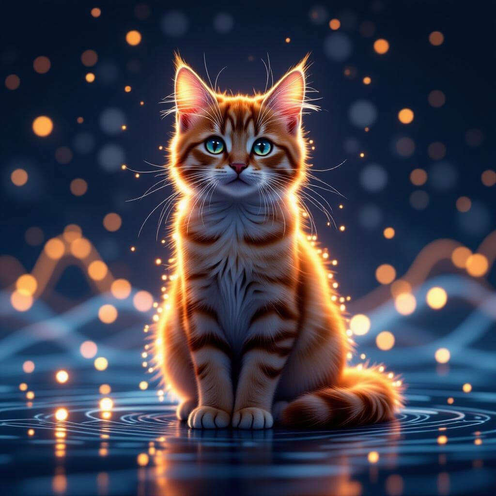 Cat Formed by Glowing Sound Waves: Surreal Digital Art