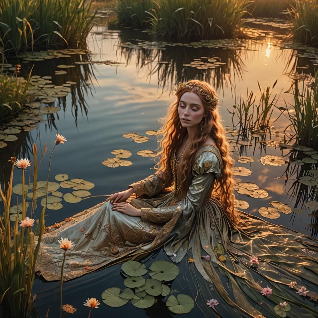 Lady of Shalott in a Pastel Sunset