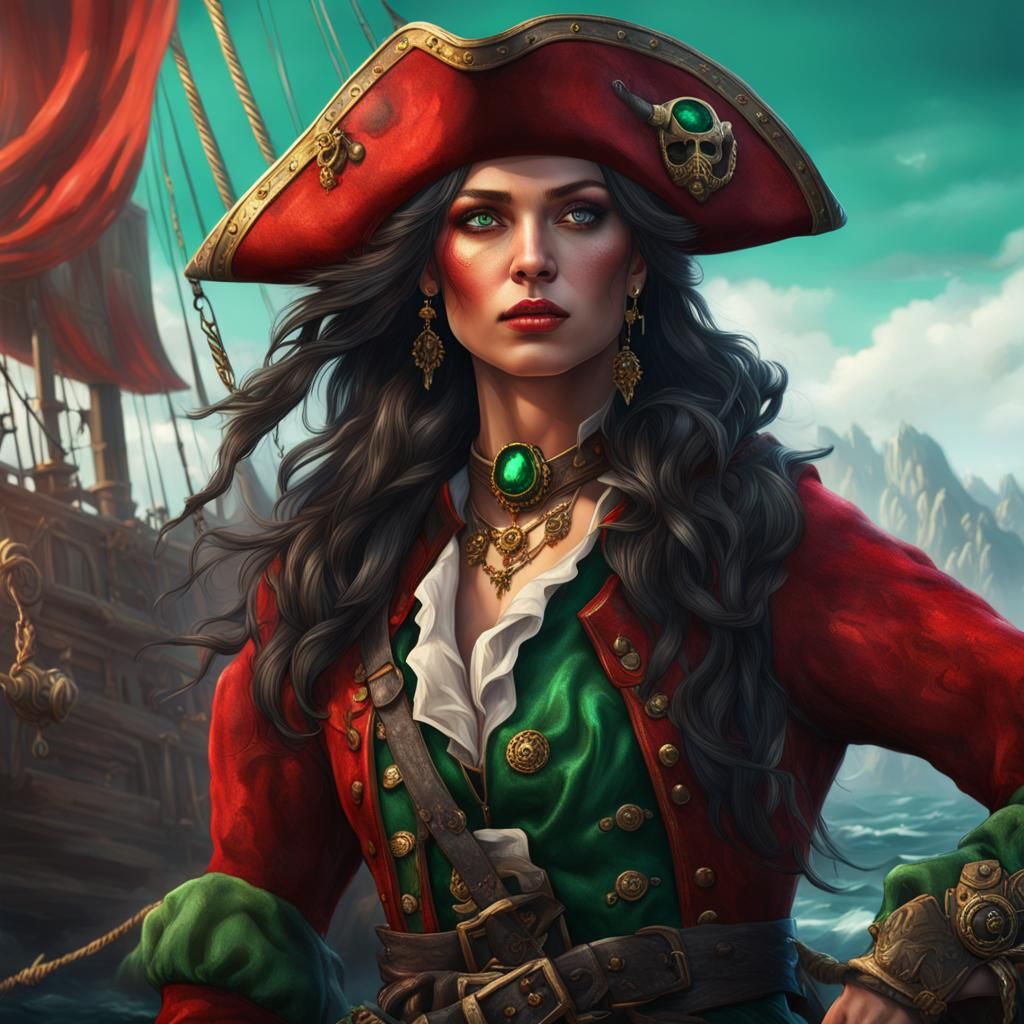 Stunning Pirate Lady Portrait in Detailed Digital Painting