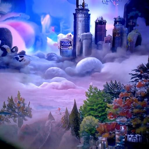 Regular Show Scene in Ethereal Kinkade Style
