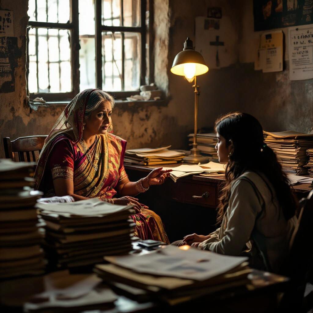 Indian Hostel Warden in Office, Bollywood Art Style