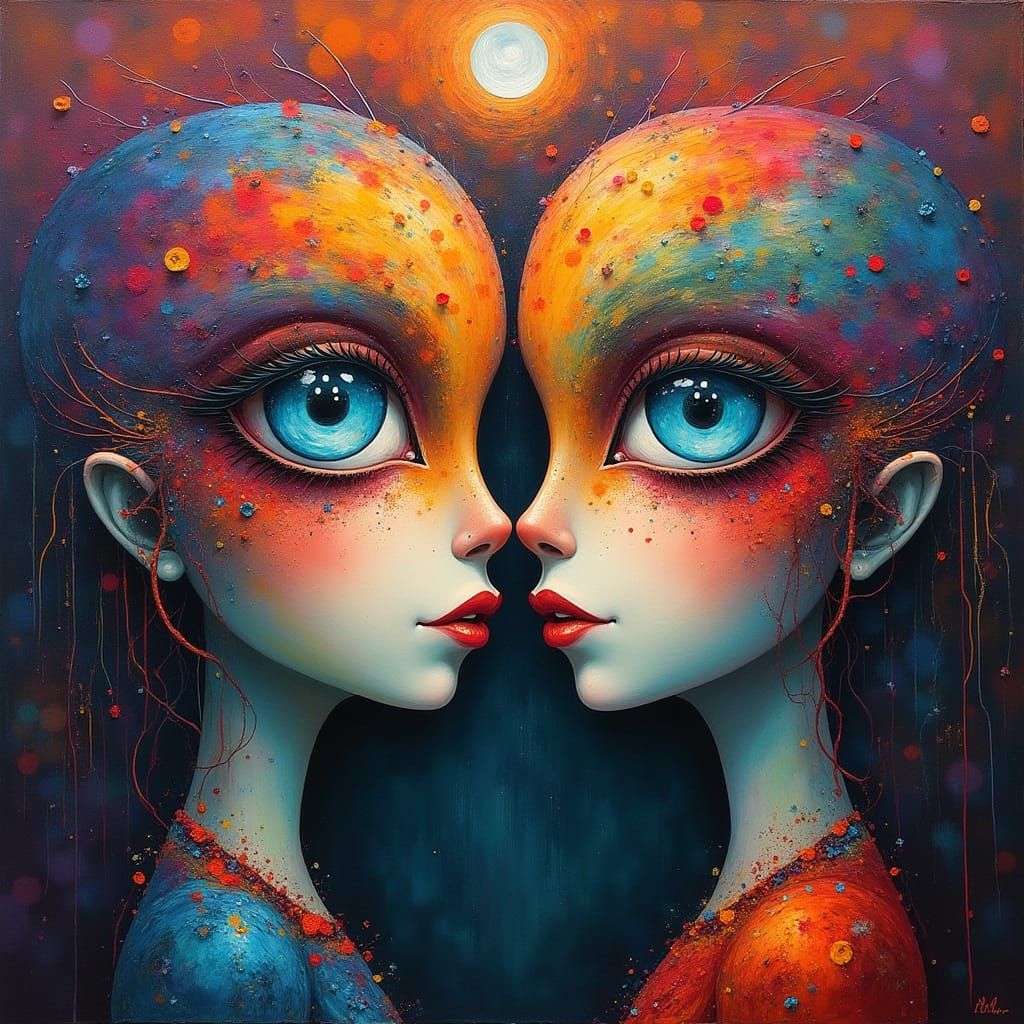 Surreal Whimsical Painting of a Mother with an Evil Eye