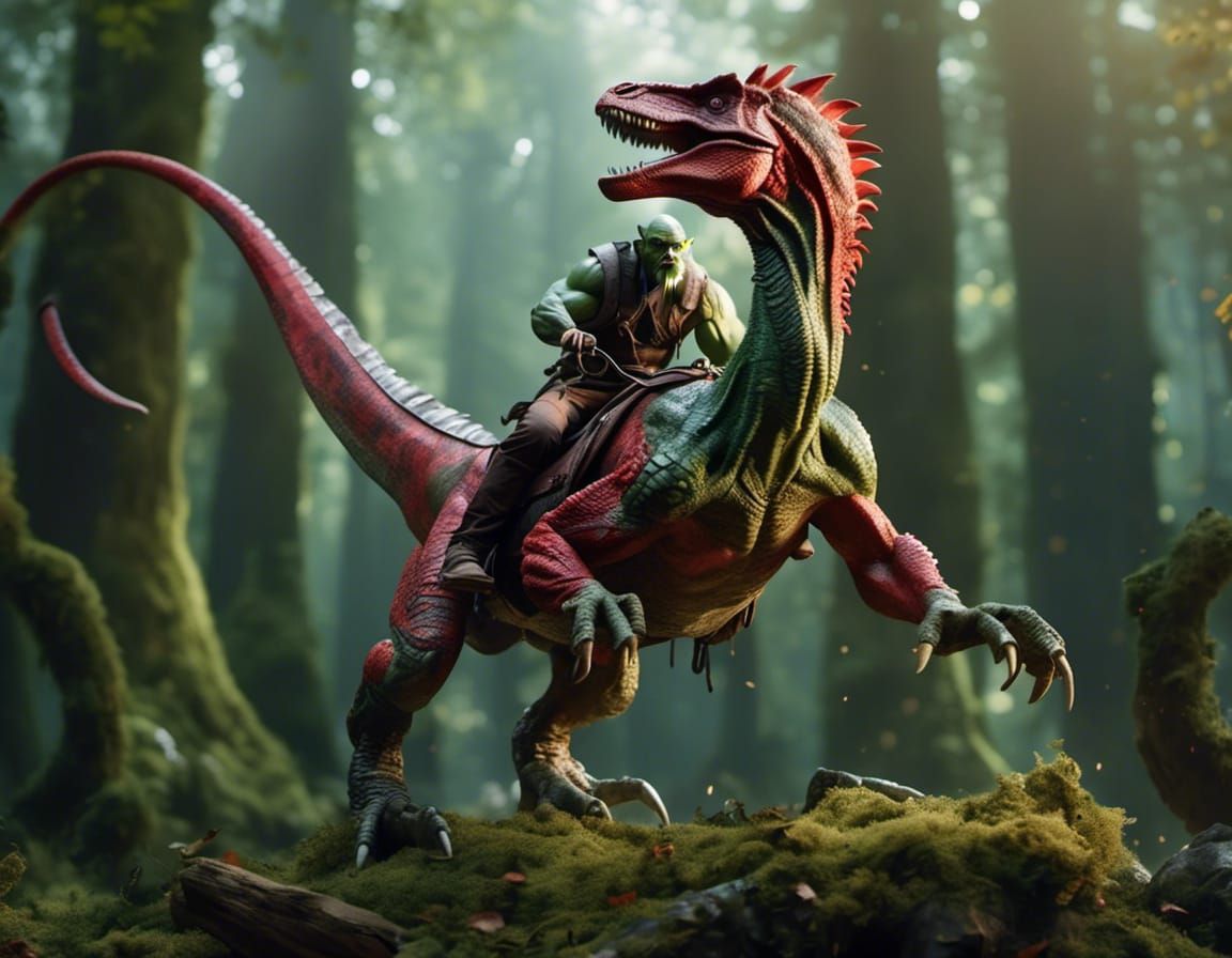 Orc Riding Velociraptor with Dragon Features
