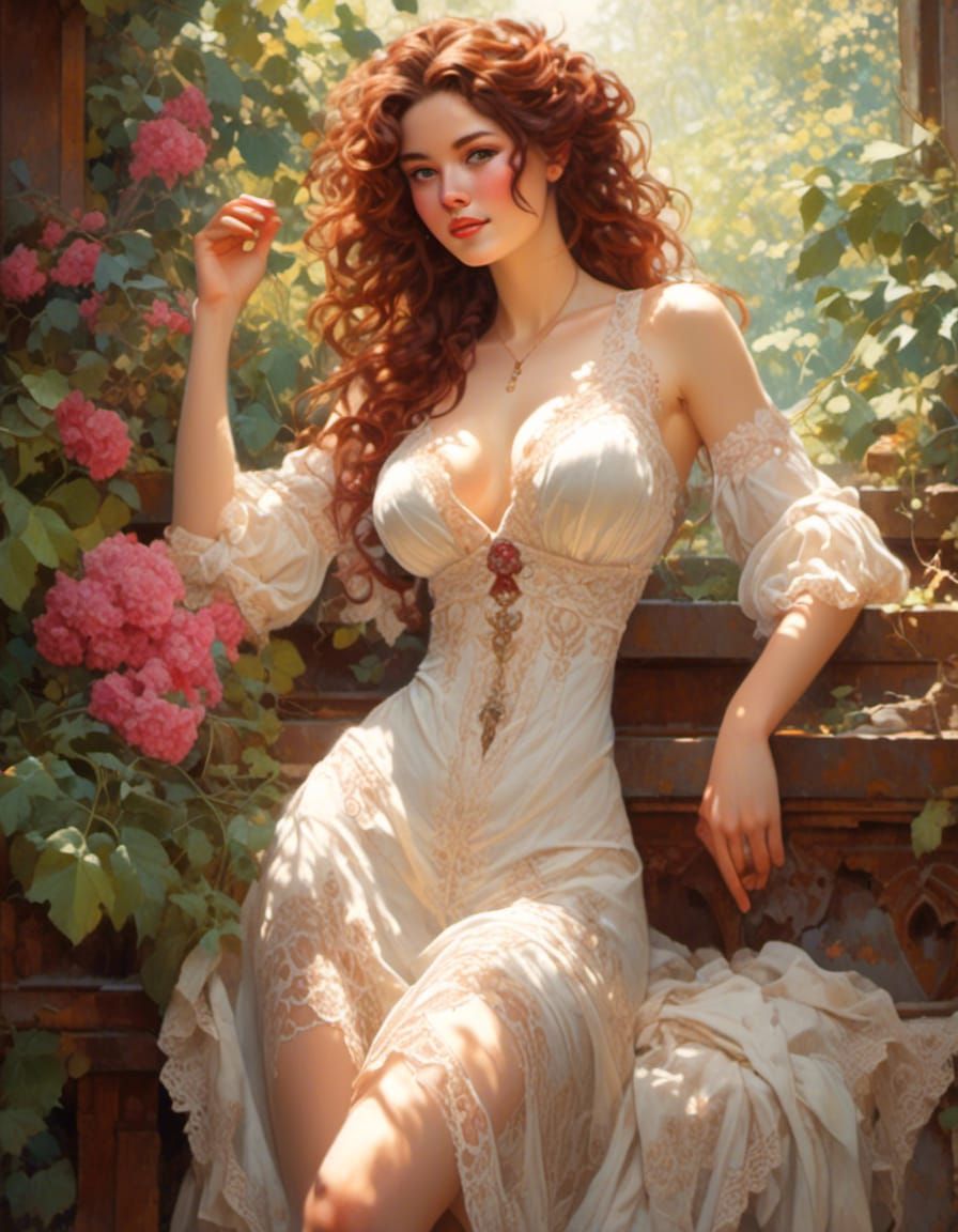 Elegant Lace Portrait in Anime Style