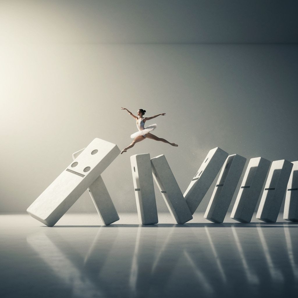 Ballerina Leaps Across Dominoes, Triggering Chain Reaction