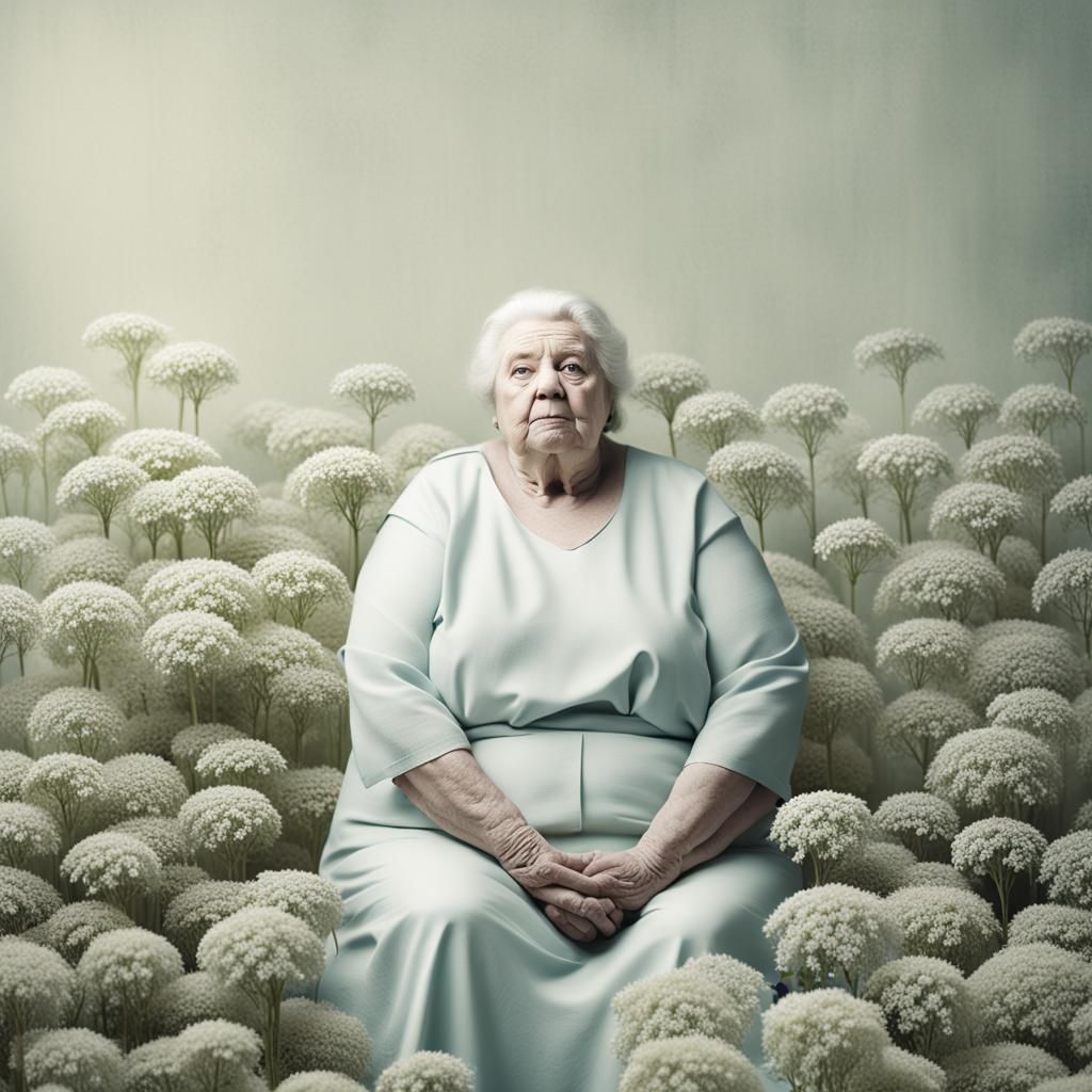 Minimalist Portrait of Older Woman with Flowers