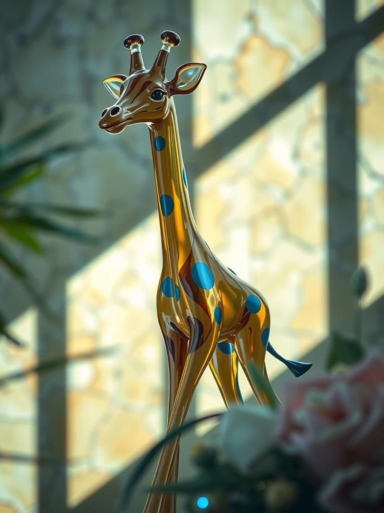 Abstract Giraffe Glass Sculpture in Chihuly Style