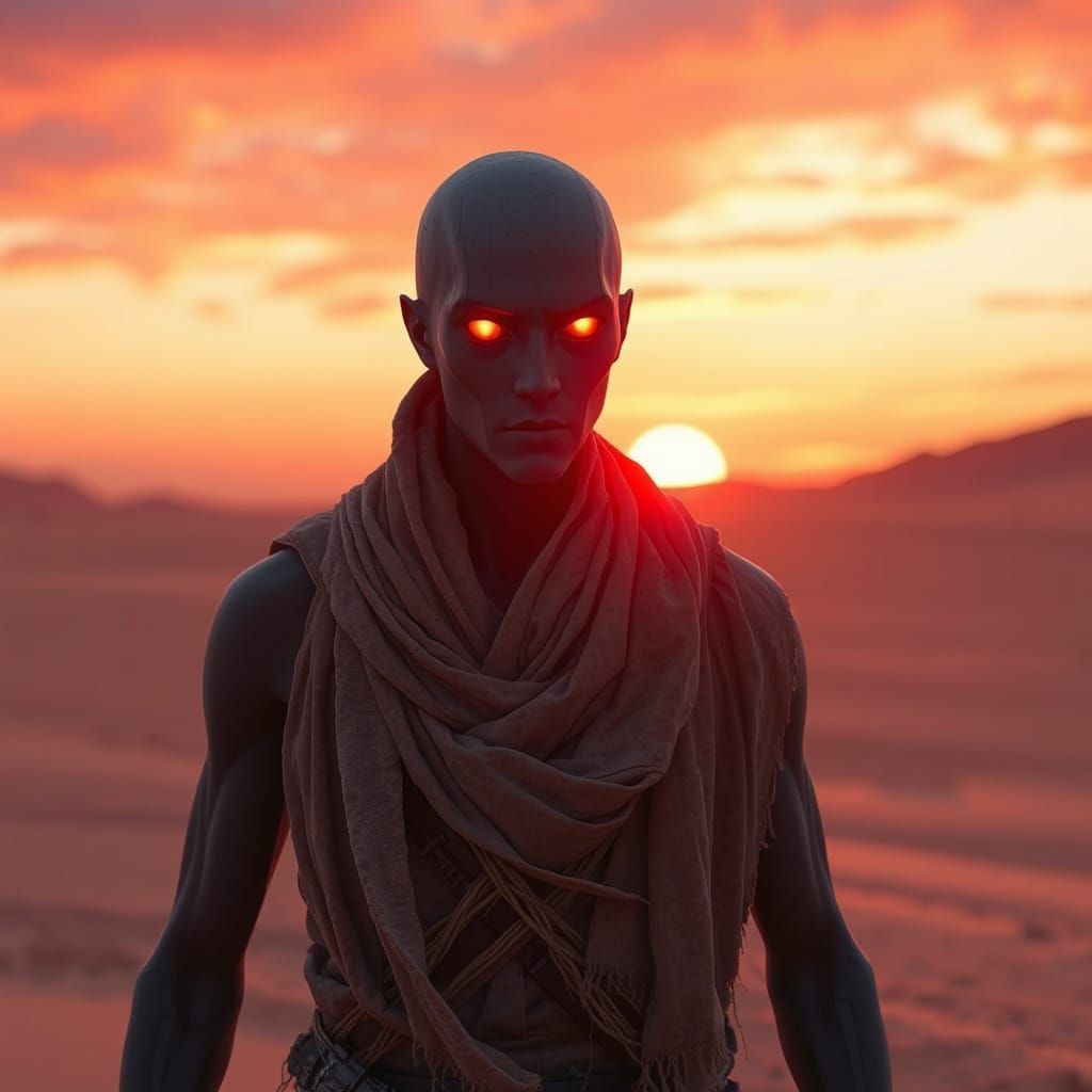 Desert Wanderer at Sunset: Cinematic Horror