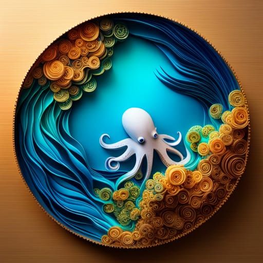 Intricate Paper Sculpture of an Octopus in 8k