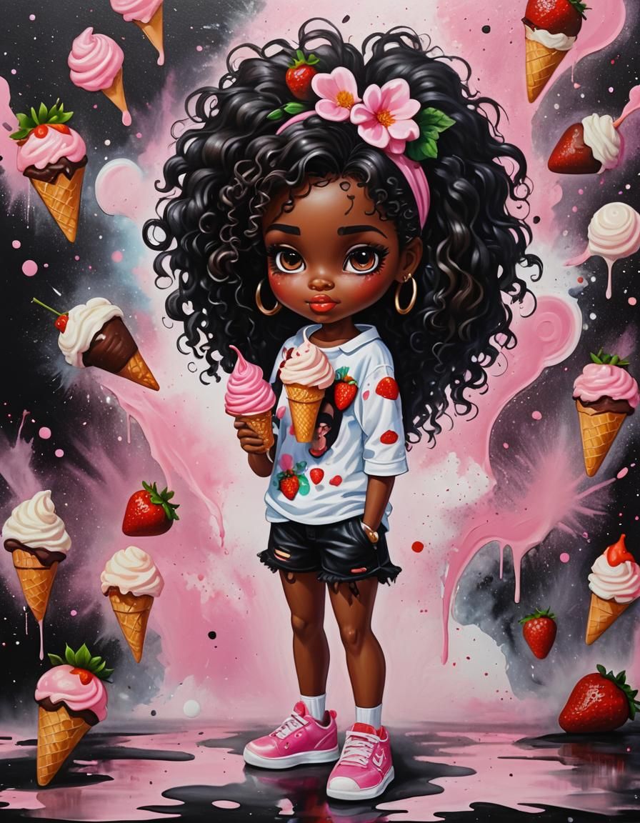 Bratz Doll Eating Ice Cream: Glossy Airbrush Oil Painting