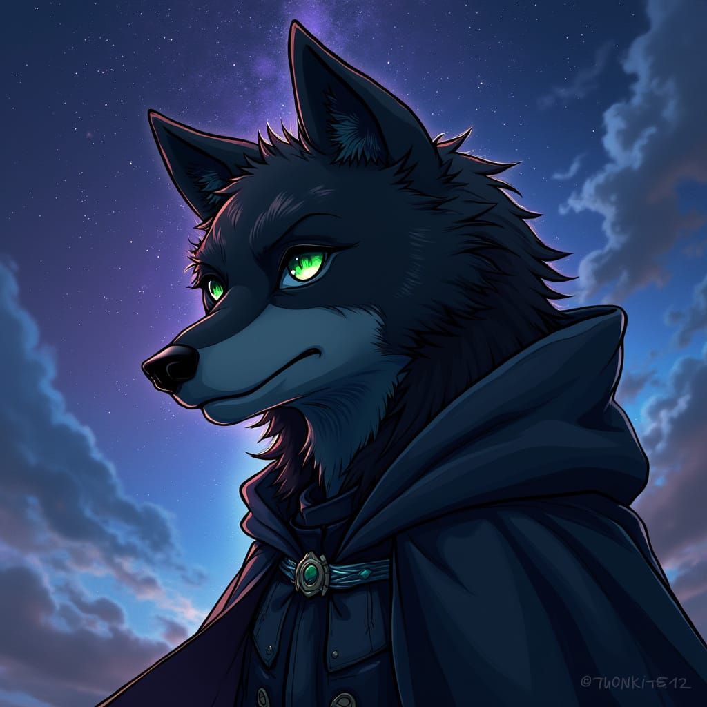 Majestic Wolf in Starry Night, in Twokinds Comic Art Style