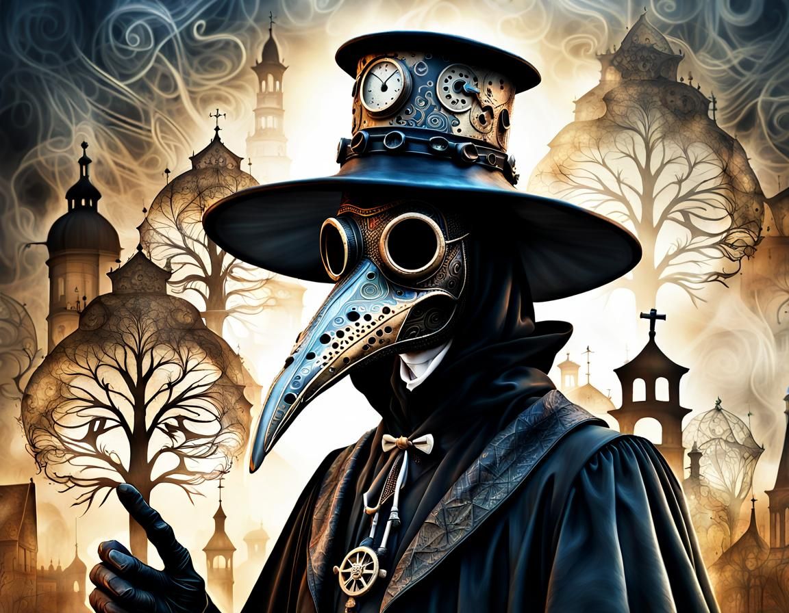 German Plague Doctor in Mixed Media Style