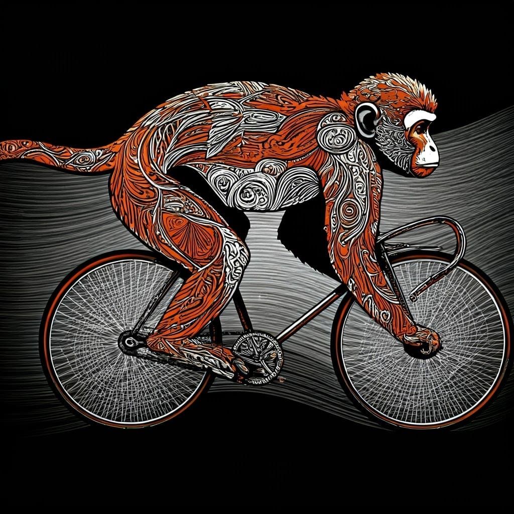 Dynamic Cycling Titi Monkey in Vibrant Street Art Style