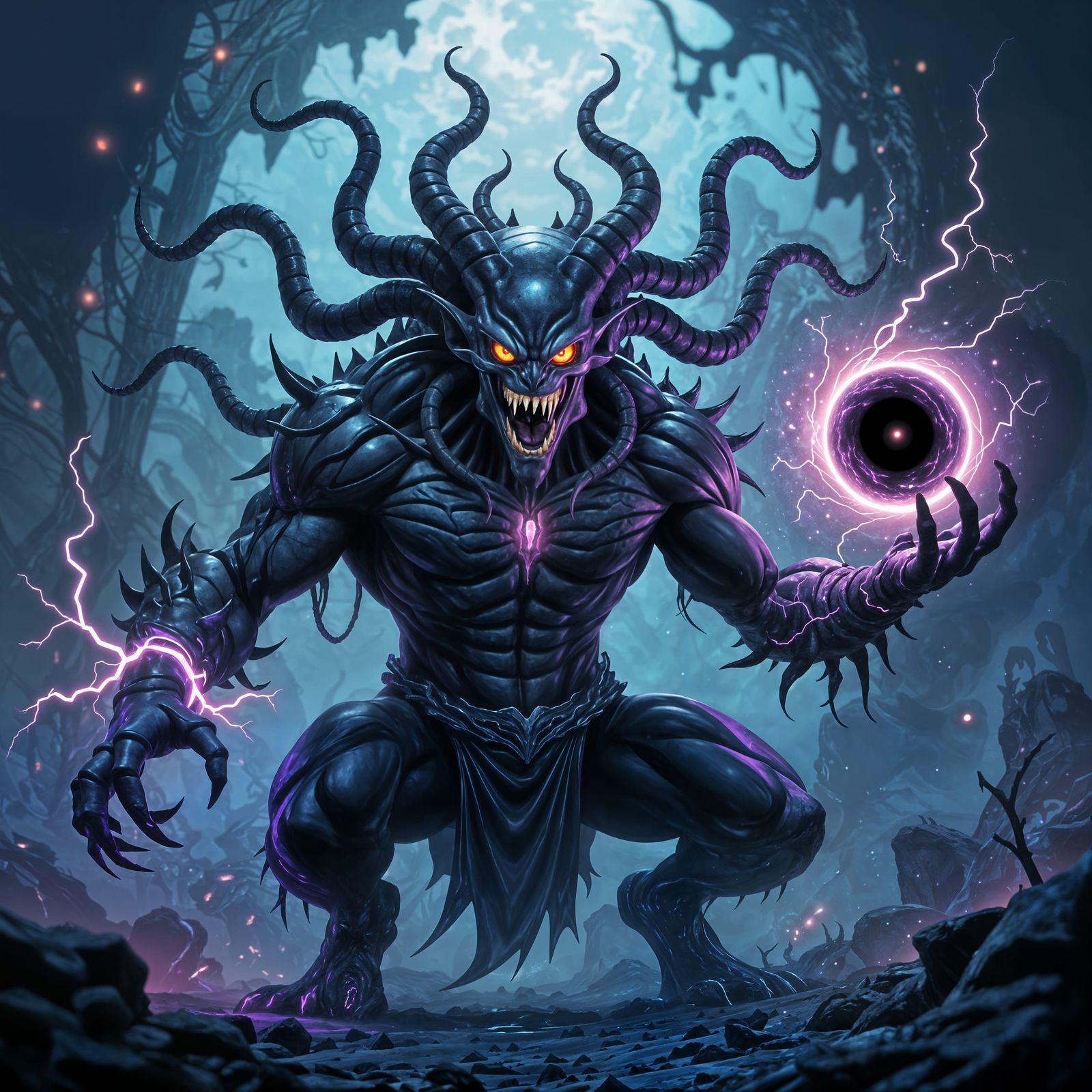 Eldritch Demon with Violet Plasma and Crimson Eye