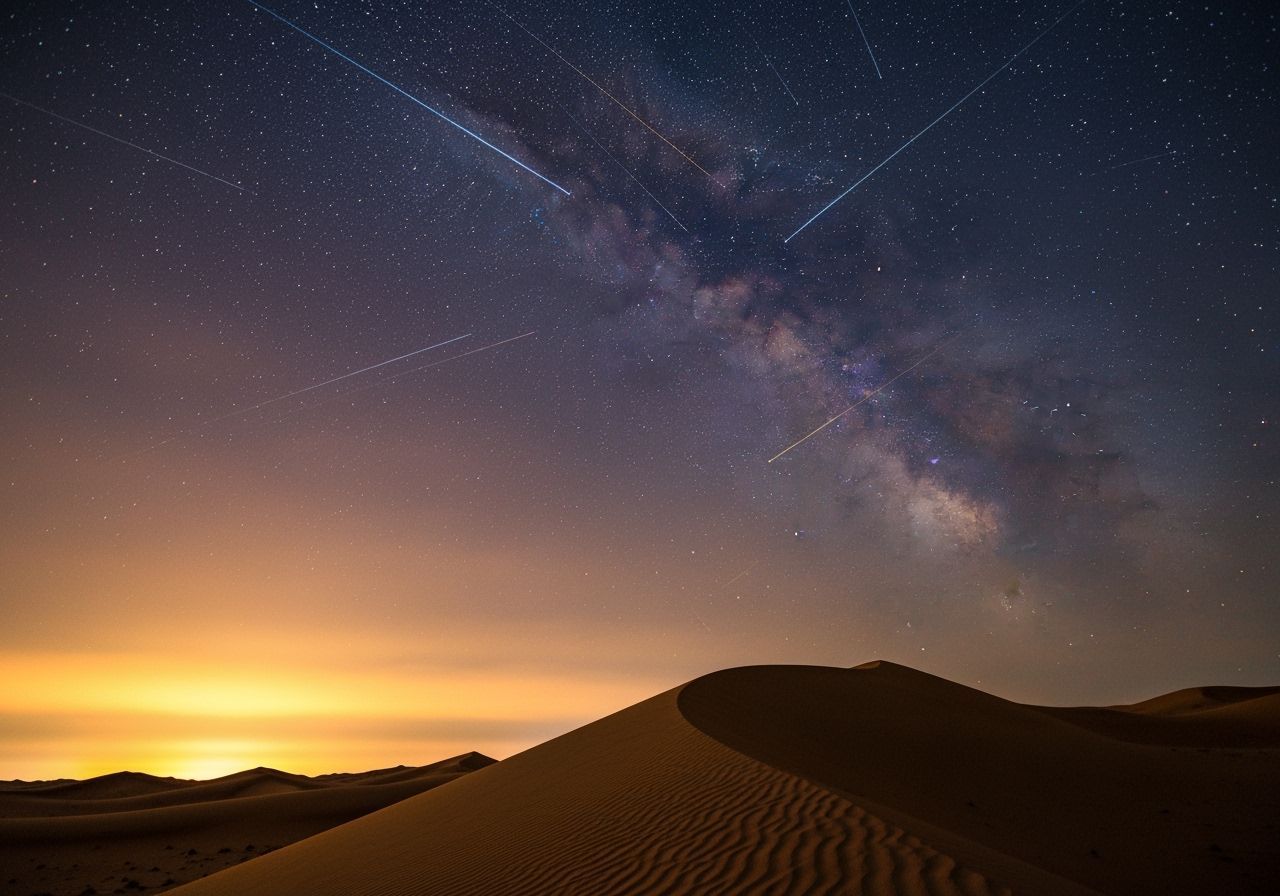Desert Starry Night with Shooting Stars