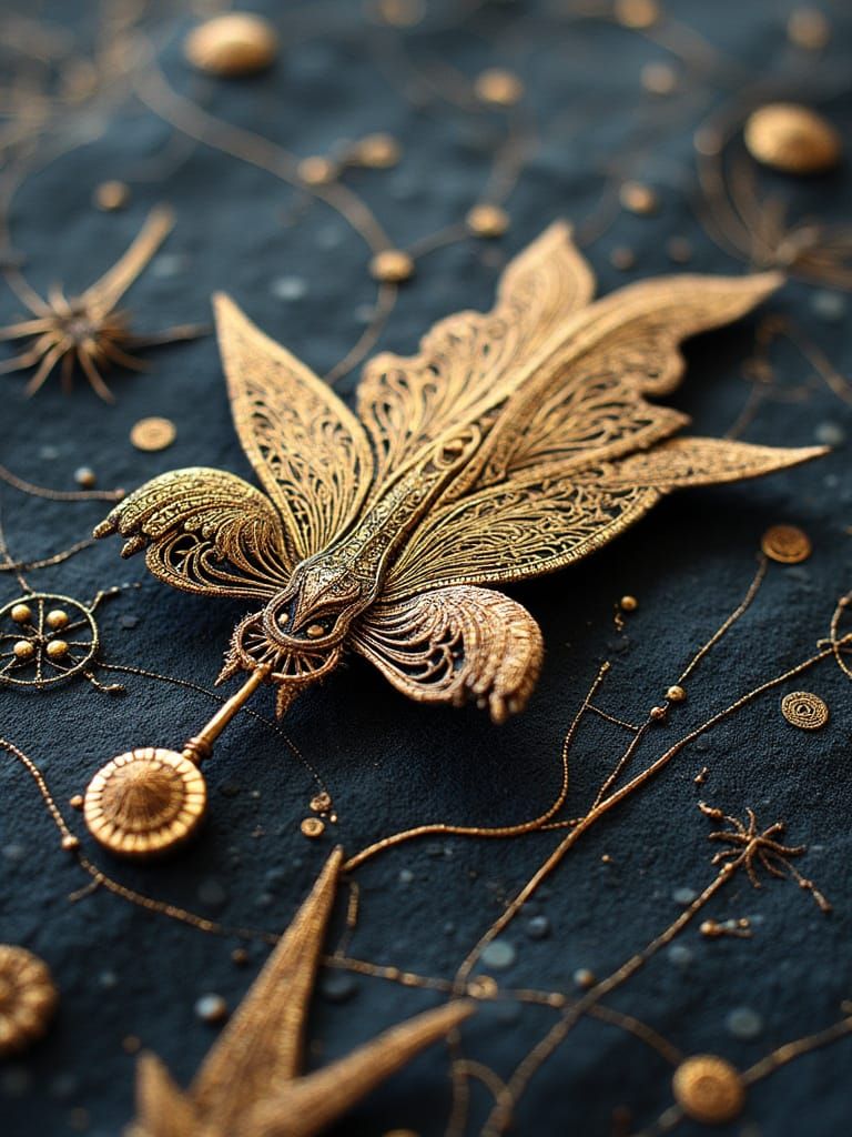 Sci-Fi Felted Zoomy Whifferings in Gilt Galaxial Sci-Fi Kirigami