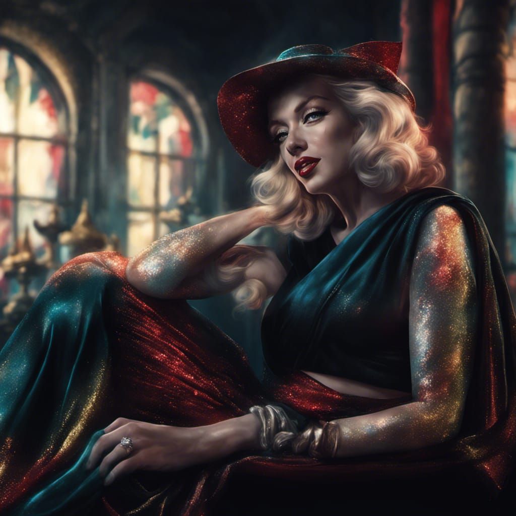 Marilyn Monroe in Glittery Sari, Hyperdetailed Portrait