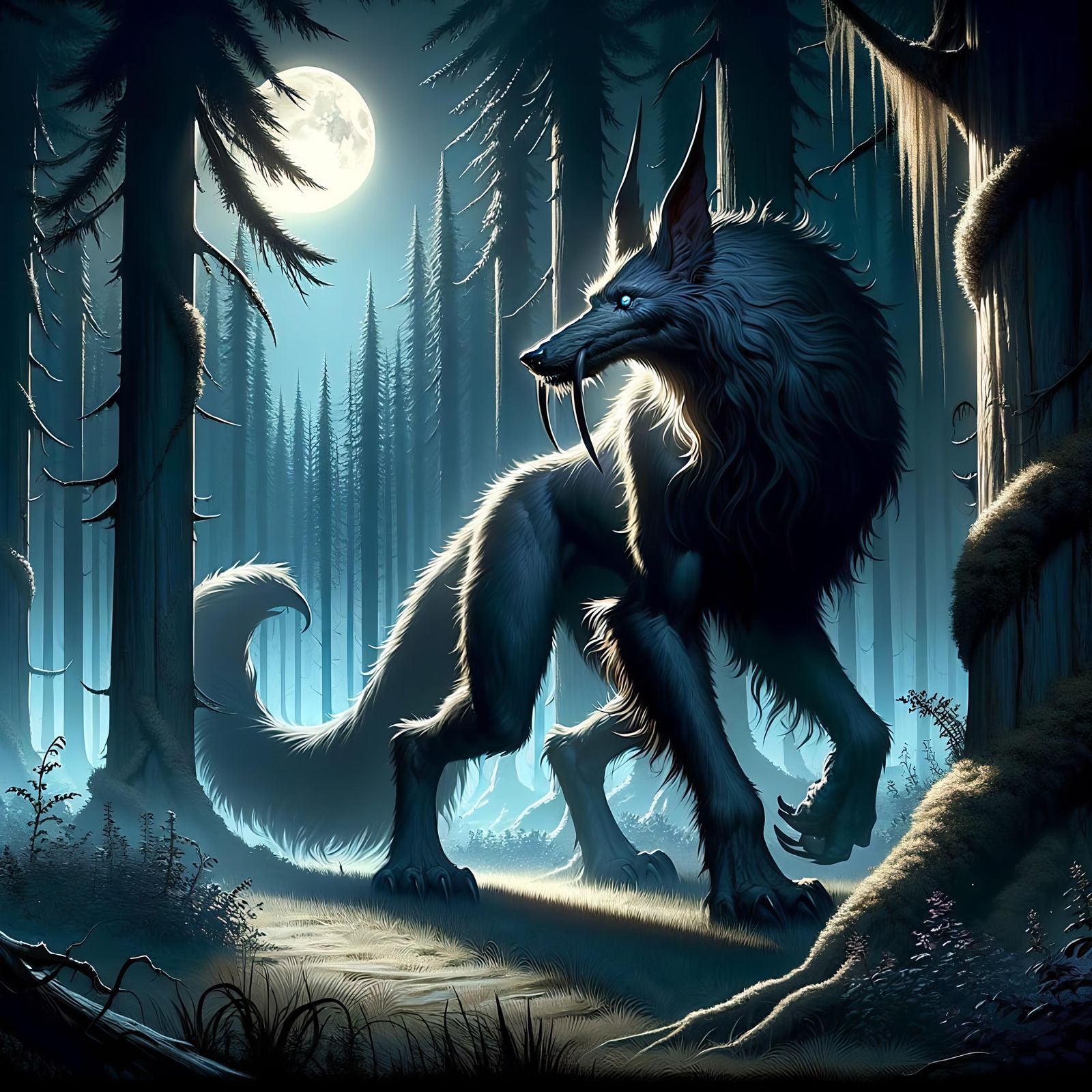 Celestial Lupinal Guarding Forest, D&D Illustration