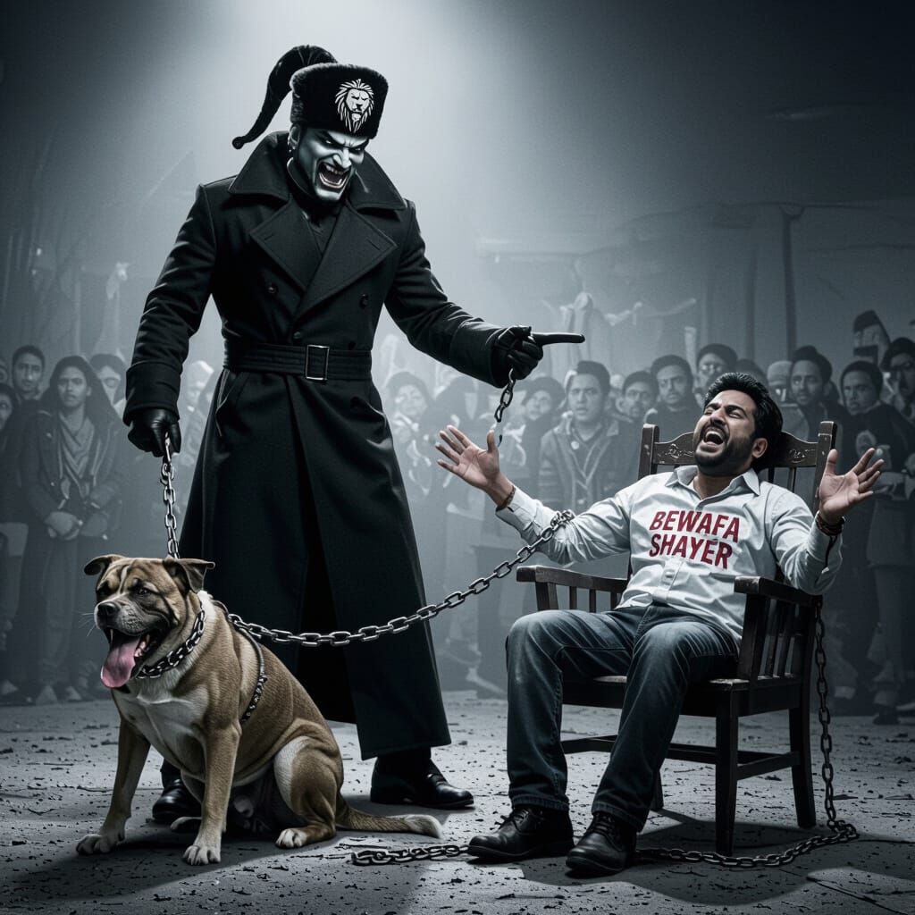 Menacing Villain with Dog in Bollywood Cinematic Style