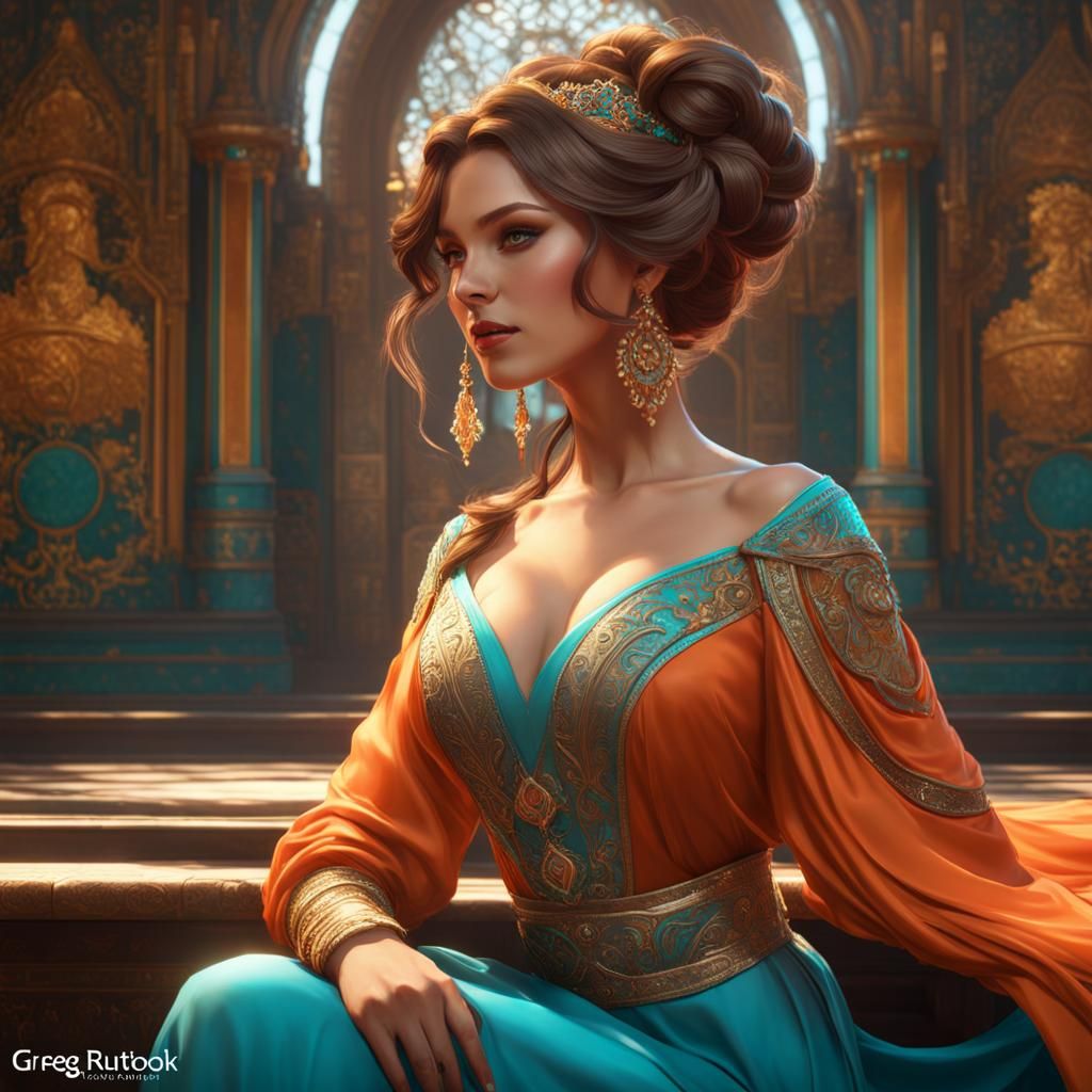 Princess with Brown Hair in Art Nouveau Style