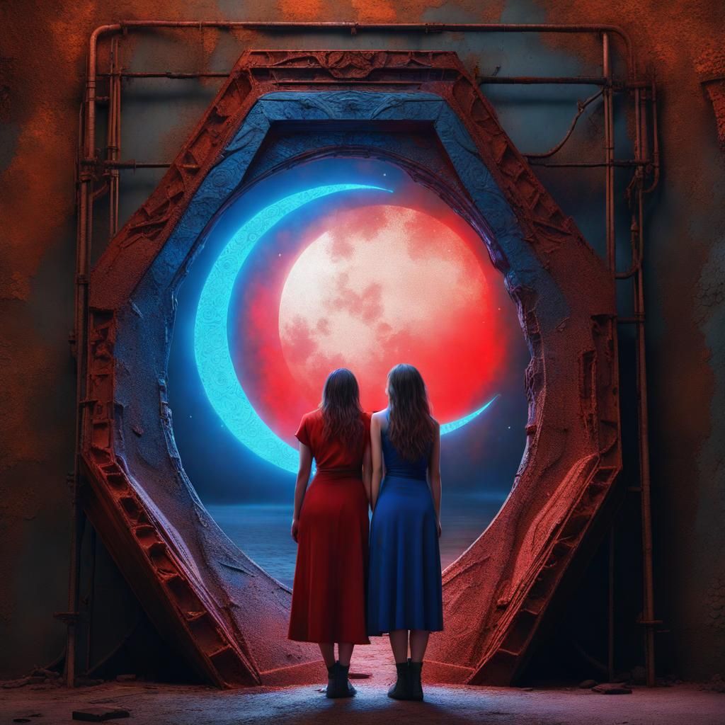 Dramatic Crying Face Scene with Crescent Moon