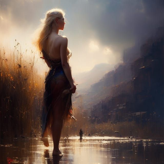 Beautiful Blond Girl Portrait in Detailed Matte Painting