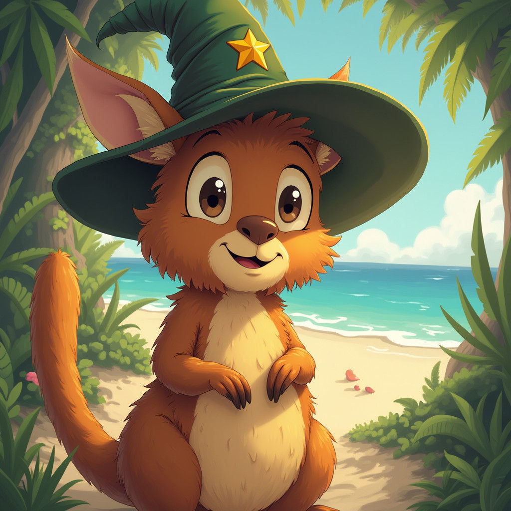 Whimsical Tree Kangaroo Wizard in Ghibli Style