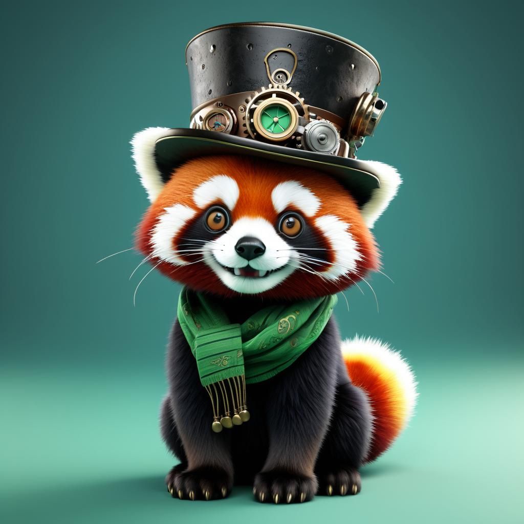 a cute red panda loves his hat