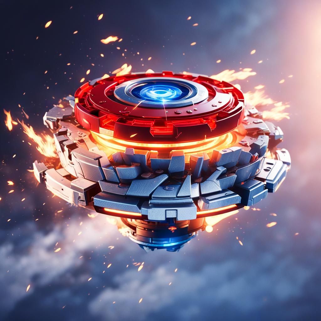 High-Speed Beyblade with Sparks and Flames
