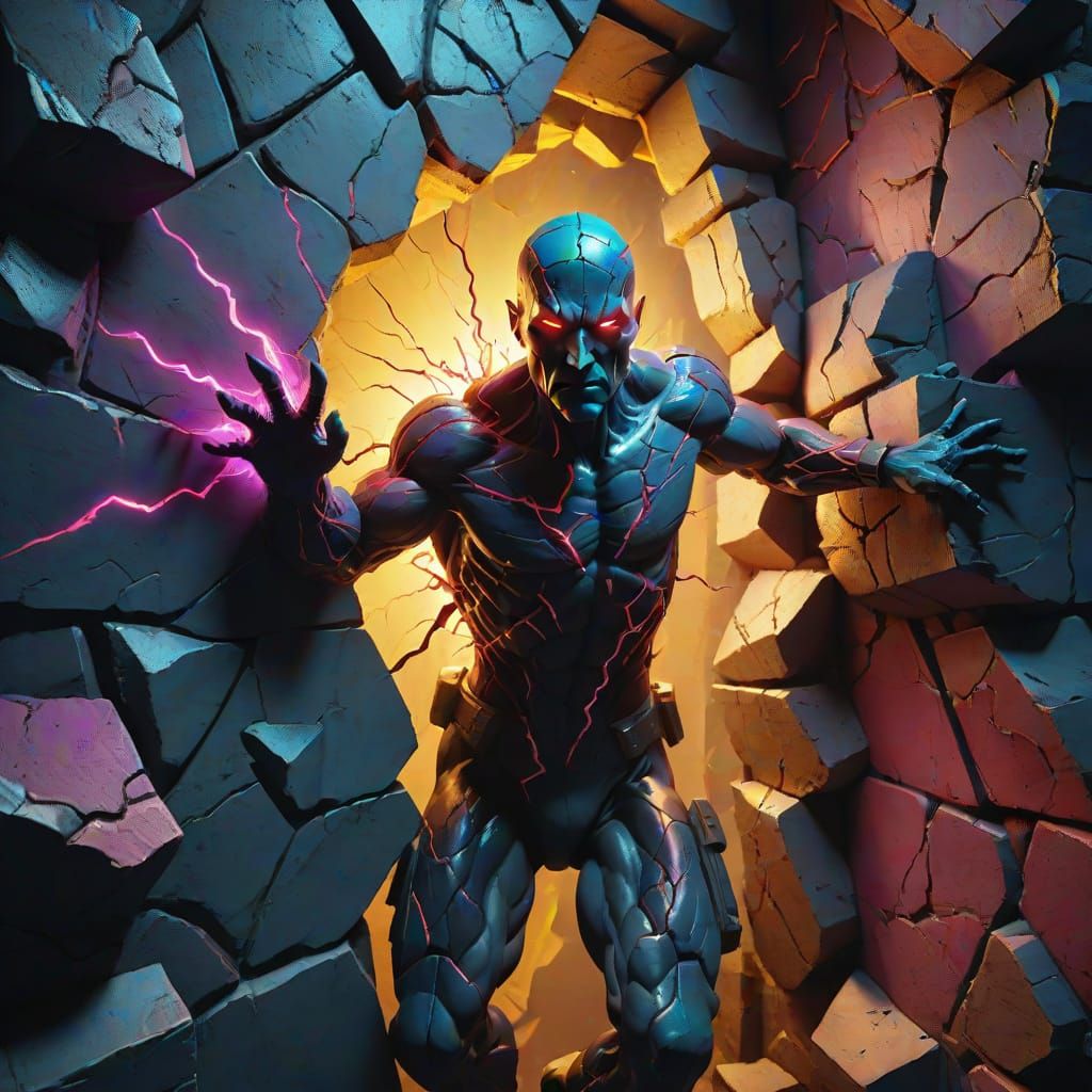 Surreal Figure Breaks Through Wall in Sci-Fi Dark Fantasy