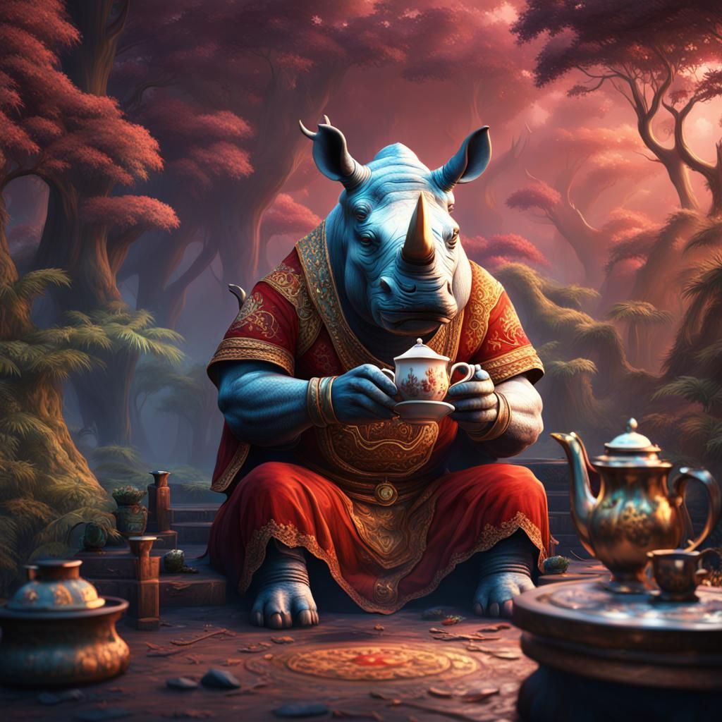 Armored Rhino Drinks Tea: Fantasy Concept Art