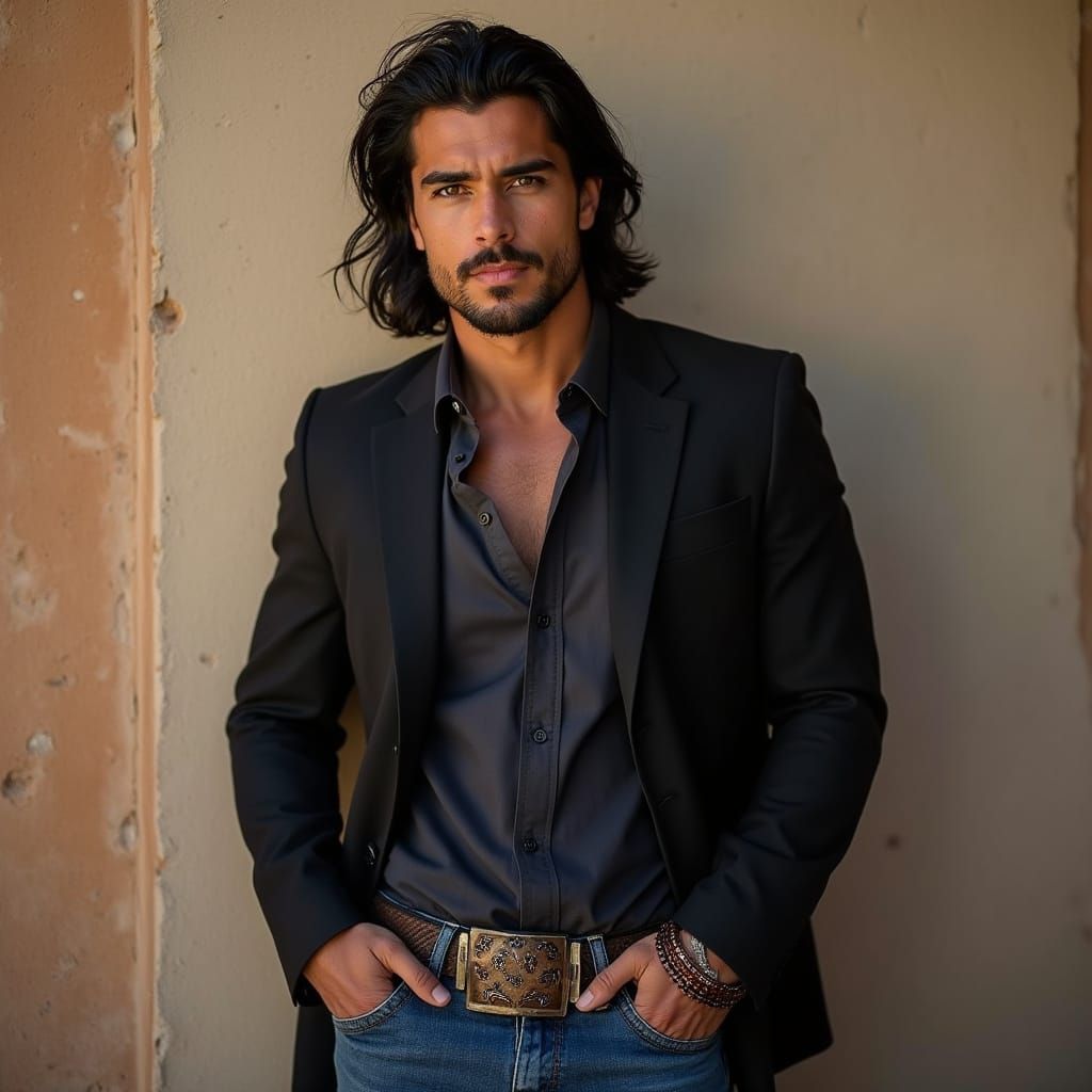 Chiseled Native American Man in Earthy Tones