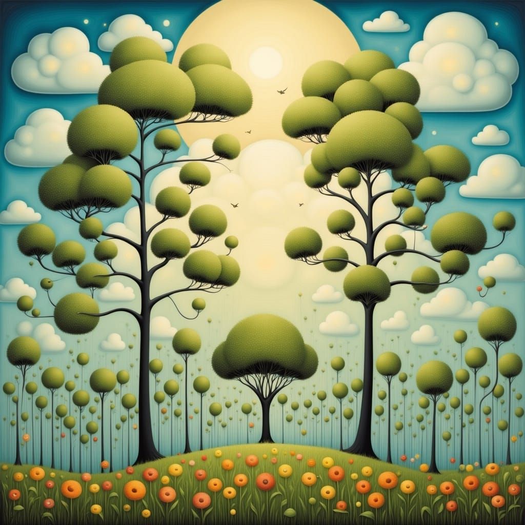 Dreamlike Summer Day With Floating Trees