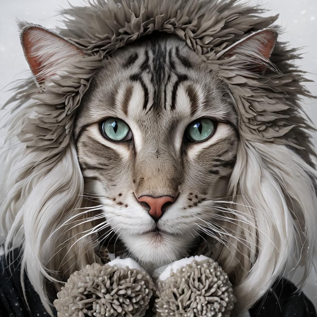 Cyberpunk Feline Humanoid in Holiday Attire