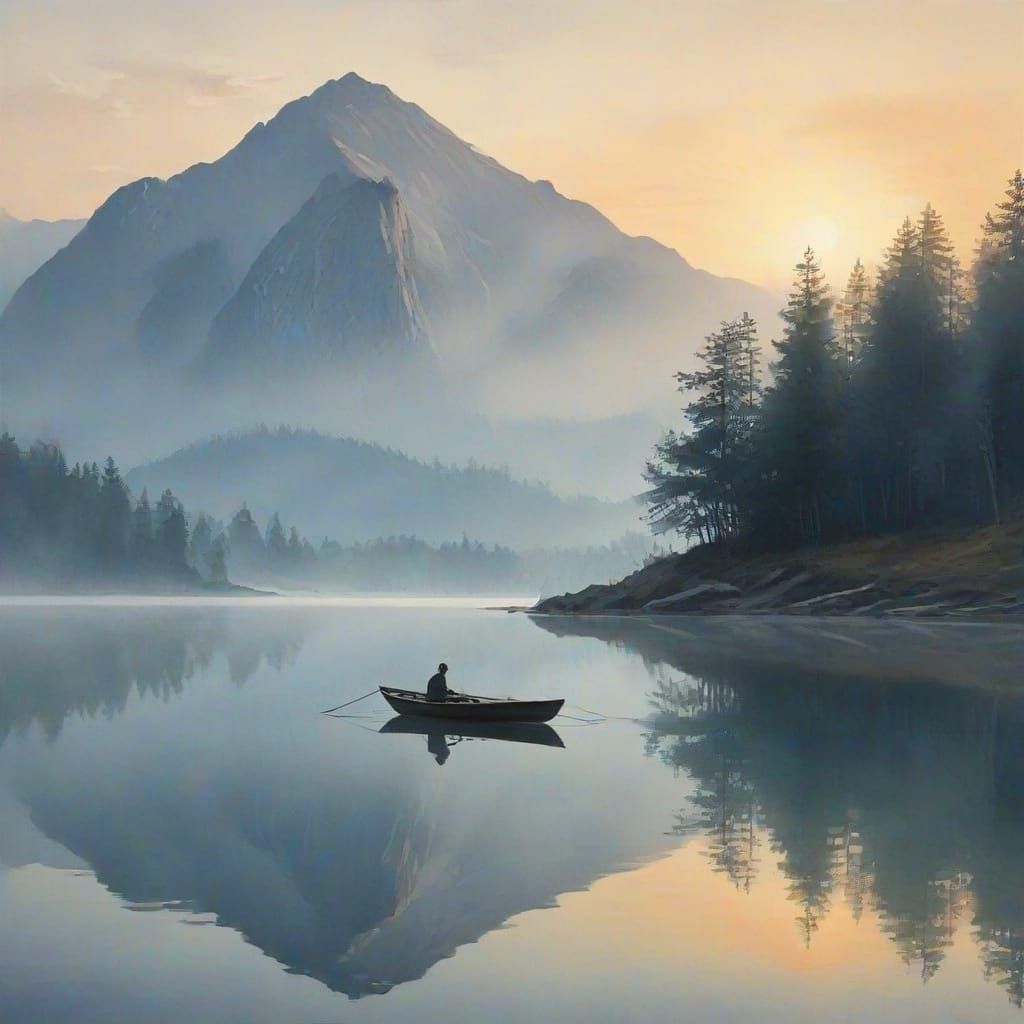 Watercolor Evening at Mountain Lake