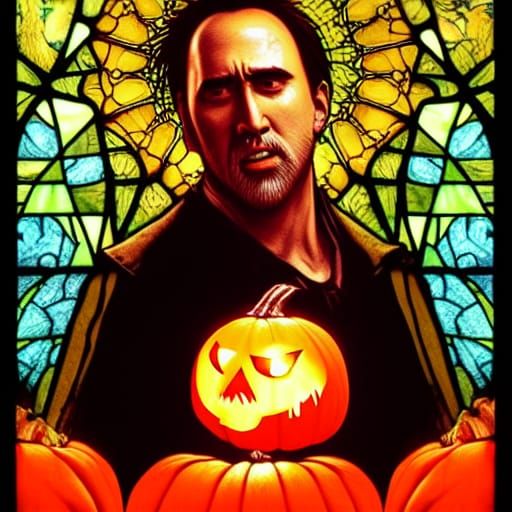 Stained Glass Pumpkin Featuring Nicholas Cage