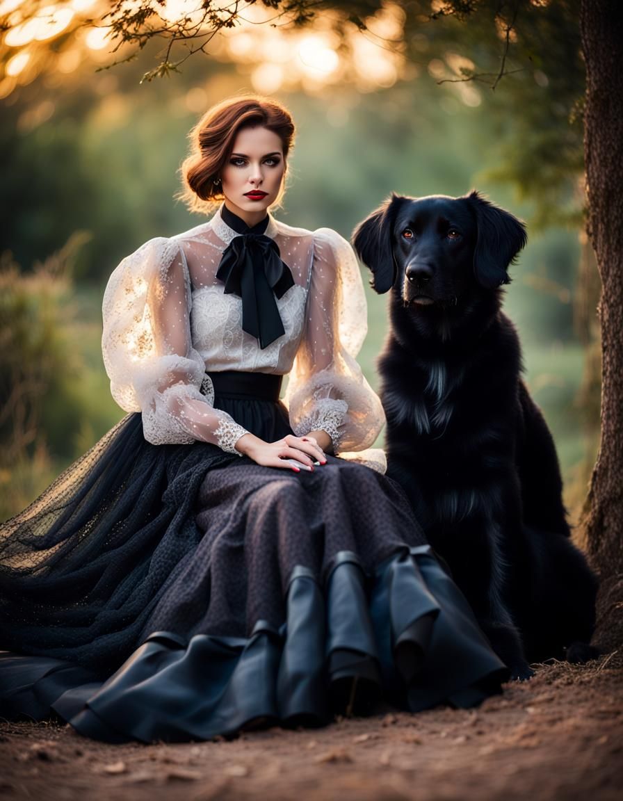Woman with Chestnut Hair and Large Dog
